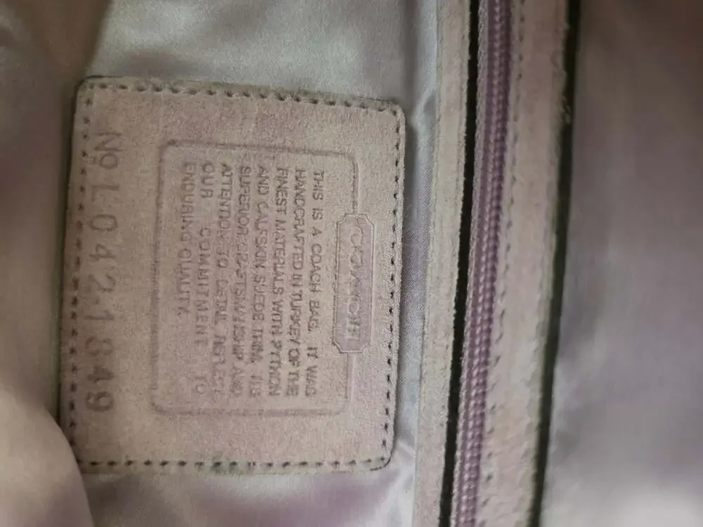 Coach Canvas and Snakeskin Trim Boxy Tote Handbag